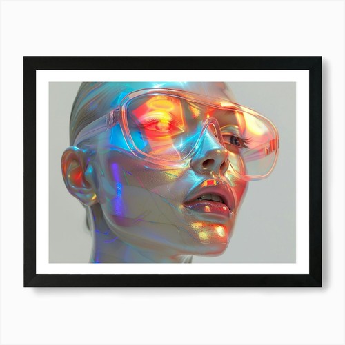 Holographic face art print - holographic,