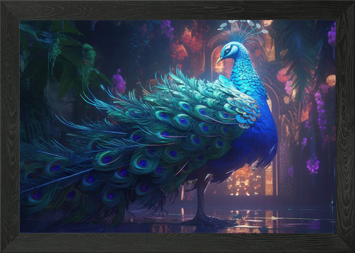 Holographic peacock framed - holographic,