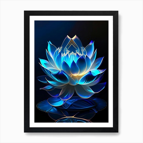 Blue lotus holographic art - blue,